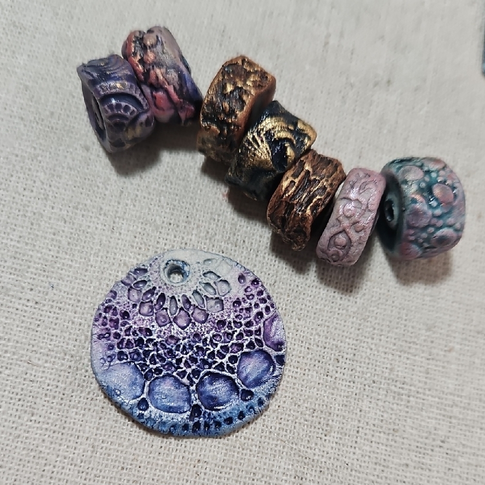 8 Textured Artisan Porcelain Ocean Shell Earring Charm & 7 Matching Beads
